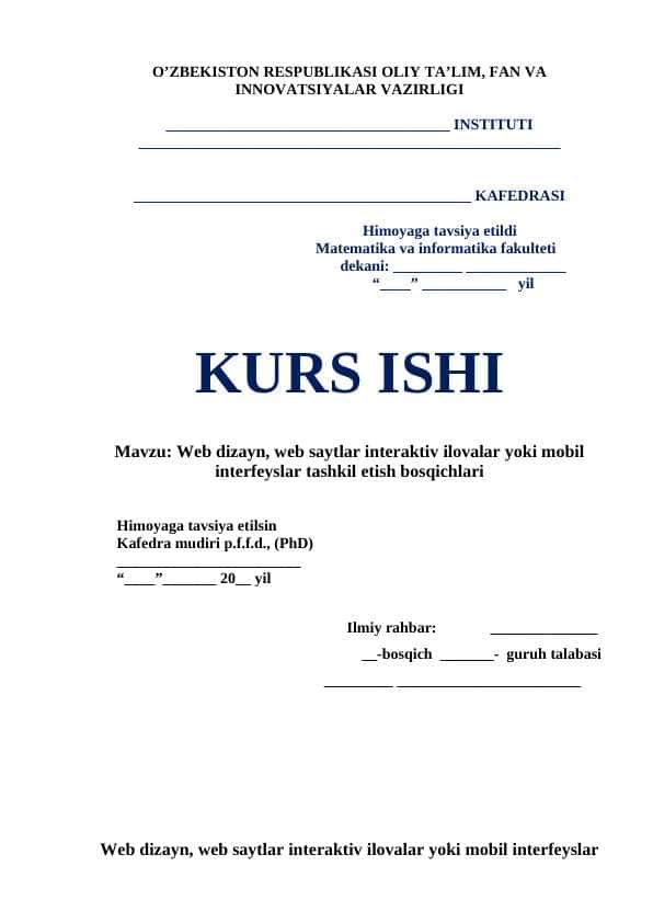 Web dizayn, web saytlar interaktiv ilovalar yoki mobil interfeyslar tashkil etish bosqichlari