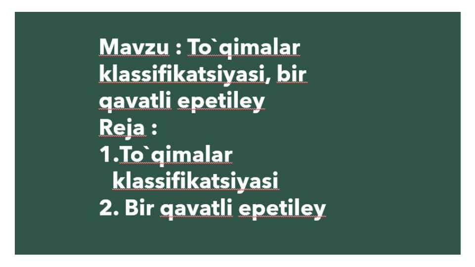 to`qimalar klassifikatsiyasi