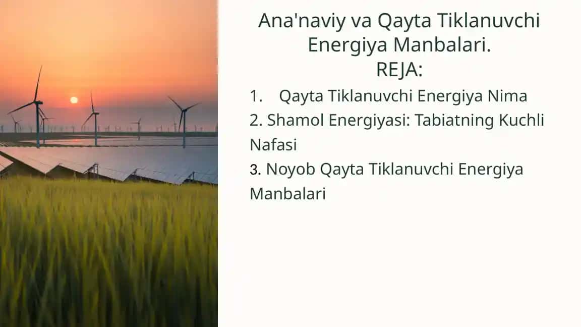 Qayta Tiklanuvchi Energiya Manbalari