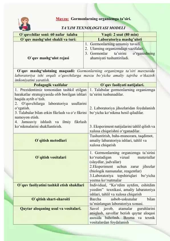 Gormonlarning organizmga ta’siri