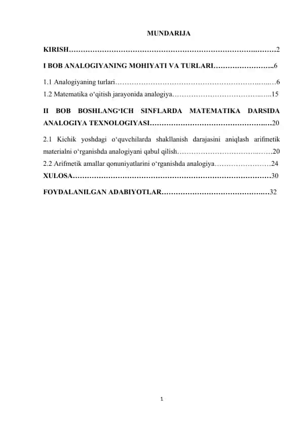 BOSHLANG‘ICH SINFLARDA MATEMATIKA DARSIDA ANALOGIYA TEXNOLOGIYASI