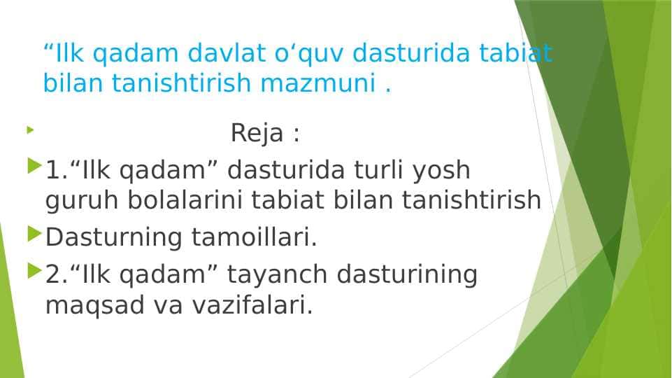 “Ilk qadam davlat oʻquv dasturida tabiat bilan tanishtirish mazmuni .