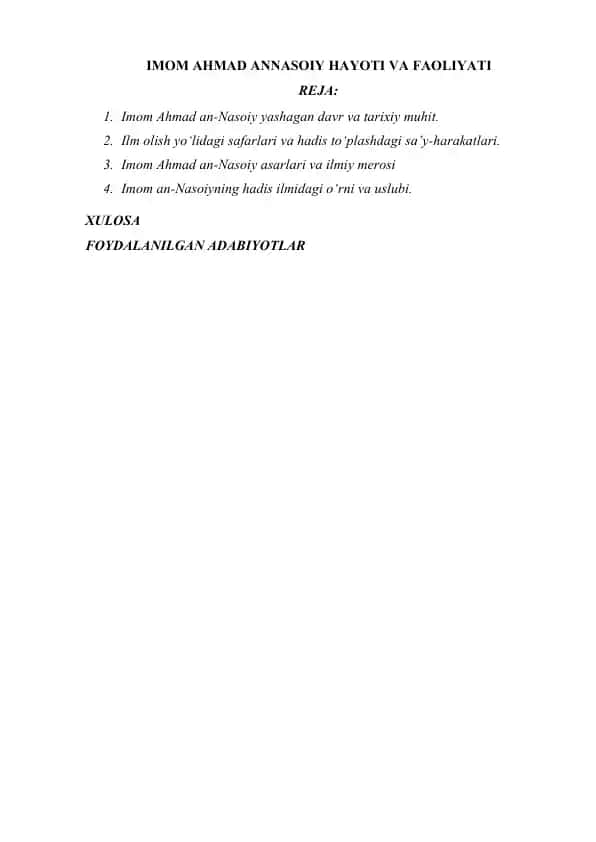 IMOM AHMAD ANNASOIY HAYOTI VA FAOLIYATI
