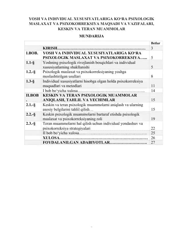 YOSH VA INDIVIDUAL XUSUSIYATLARIGA KO‘RA PSIXOLOGIK MASLAXAT VA PSIXOKORREKSIYA MAQSADI VA VAZIFALARI, KESKIN VA TERAN MUAMMOLAR