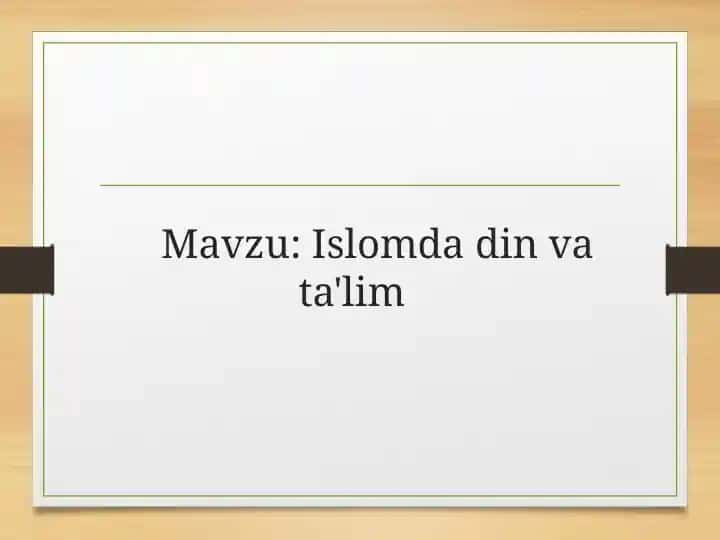 Islomda din va ta'lim