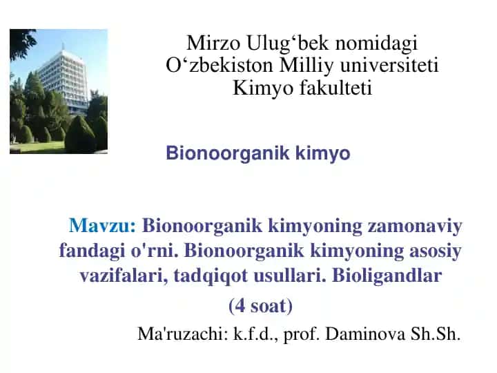 Bionoorganik kimyoning zamonaviy fandagi o'rni