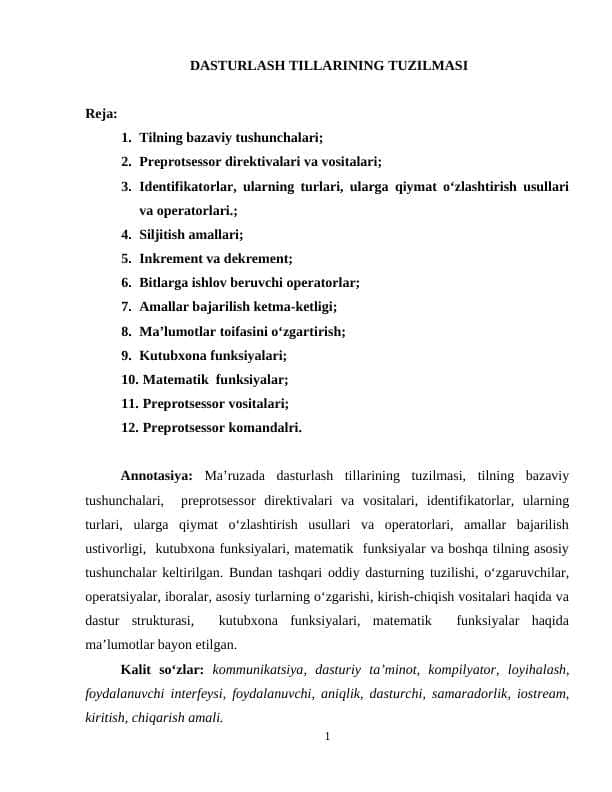 DASTURLASH TILLARINING TUZILMASI