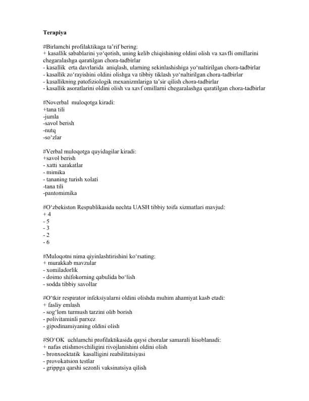 Terapiya YADA test javobli