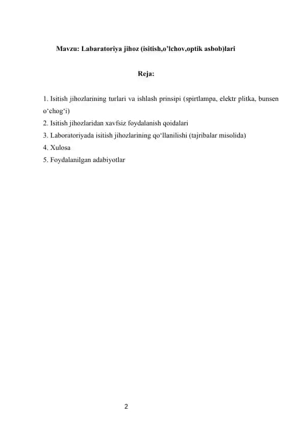 Labaratoriya jihoz(isitish,oʻlchov,optik asbob)lar