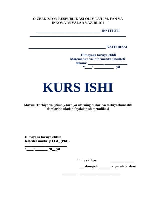 Tarbiya va ijtimoiy tarbiya ularning turlari va tarbiyashunoslik darslarida uladan foydalanish metodikasi
