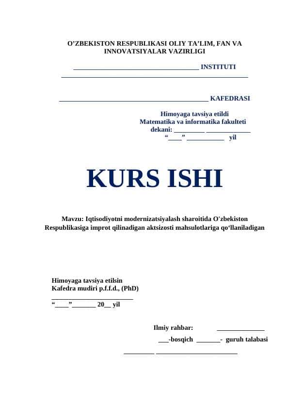 Iqtisodiyotni modernizatsiyalash sharoitida O'zbekiston Respublikasiga improt qilinadigan aktsizosti mahsulotlariga qoʻllaniladigan