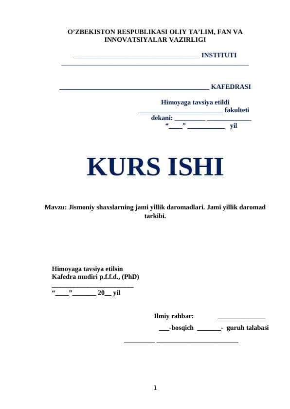 Jismoniy shaxslarning jami yillik daromadlari. Jami yillik daromad tarkibi.