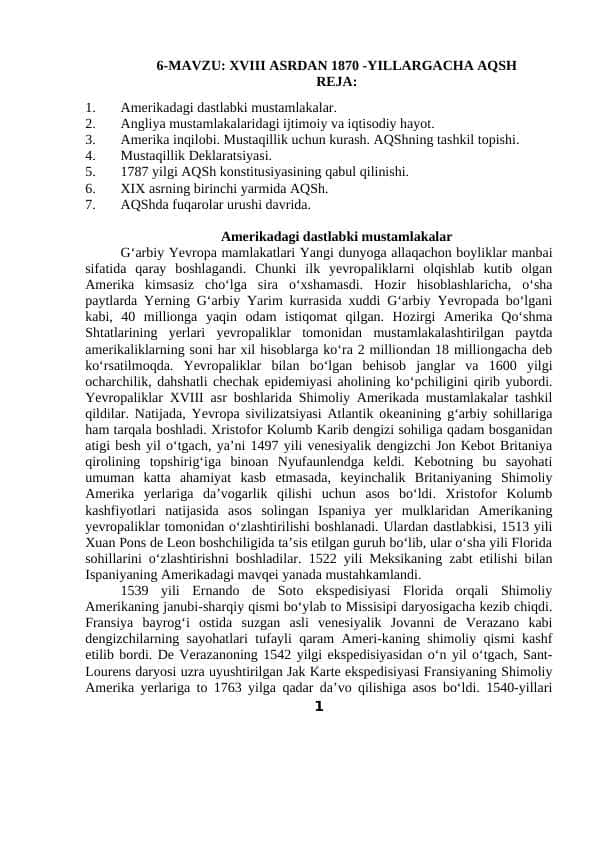 XVIII ASRDAN 1870 -YILLARGACHA AQSH