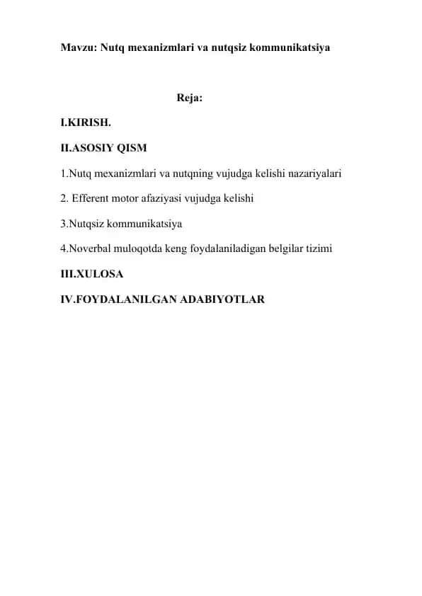 Nutq mexanizmlari va nutqsiz kommunikatsiya