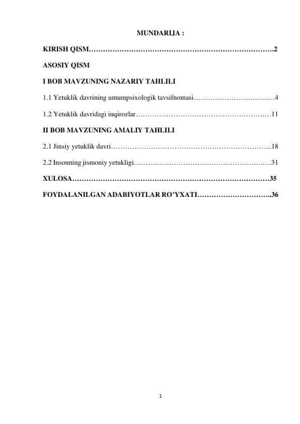 Yetuklik davrining umumpsixologik tavsifnomasi…