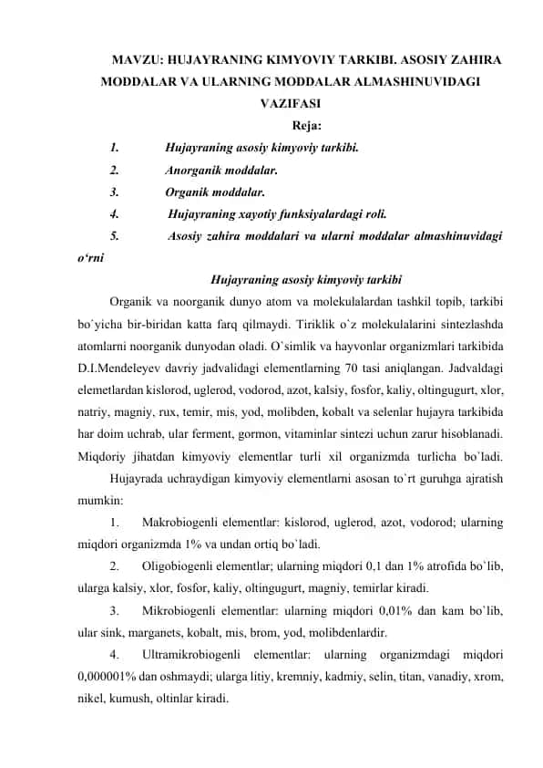 Hujayraning kimyoviy tarkibi