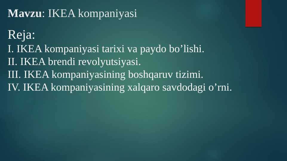 Ikea kompaniyasi pptx