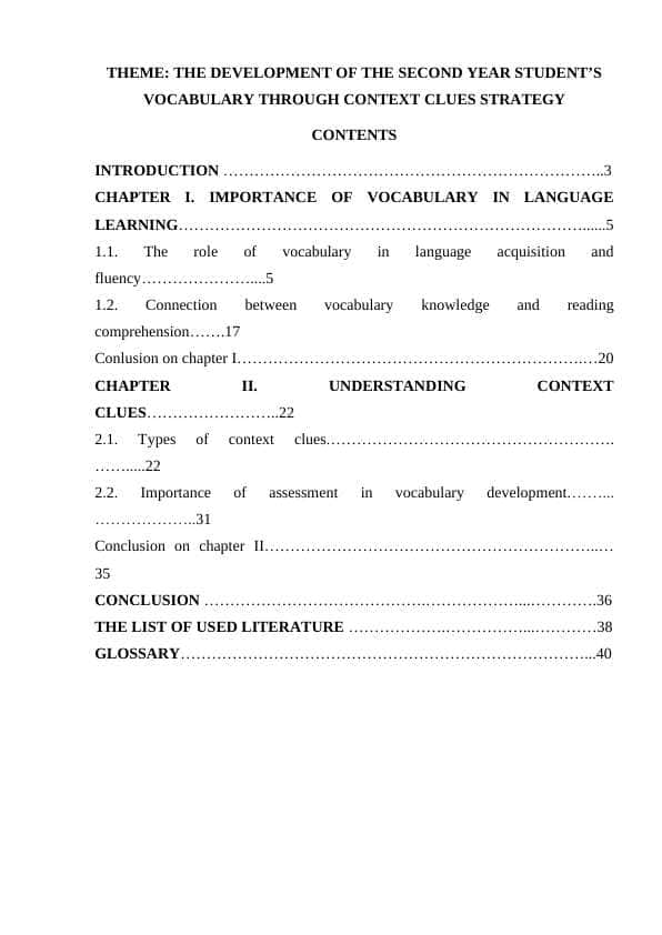 The development of the second year student’s vocabulary through context clues strategy