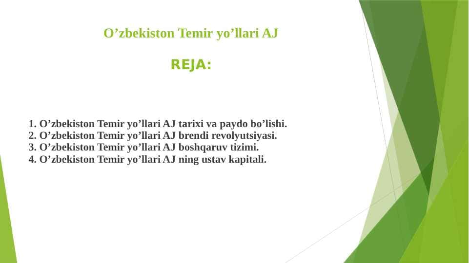 O’zbekiston Temir yo’llari AJ pptx