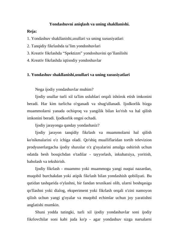 Yondashuvni aniqlash va uning shakllanishi
