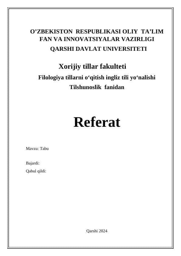 Tabu haqida umumiy tushuncha.