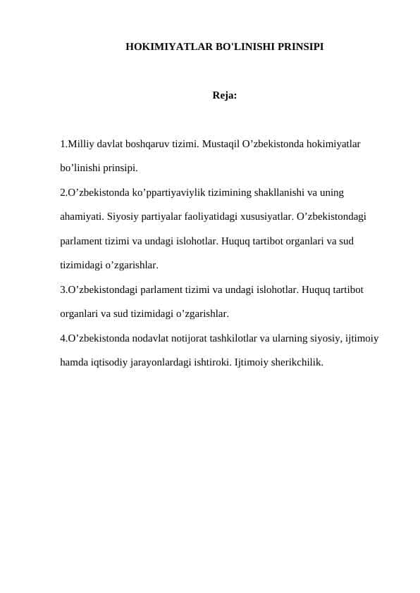 HOKIMIYATLAR BO'LINISHI PRINSIPI
