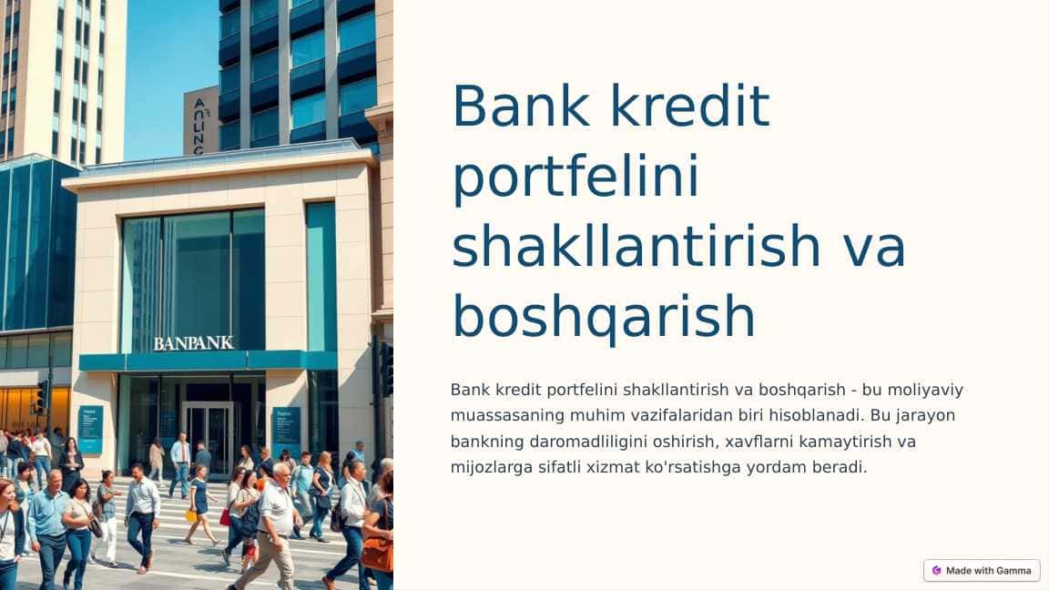 Bank kredit portfelini shakllantirish va boshqarish