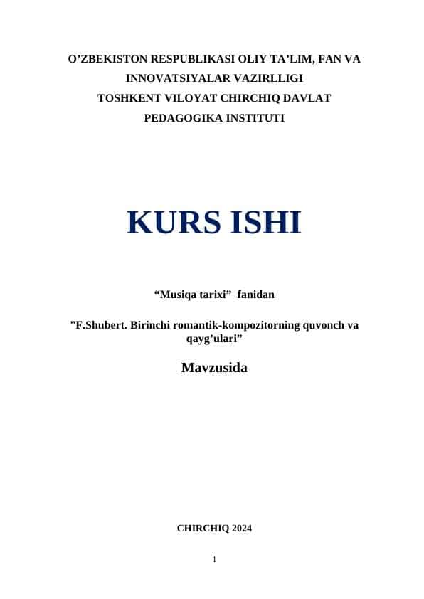 F.Shubert. Birinchi romantik-kompozitorning quvonch va qayg’ulari