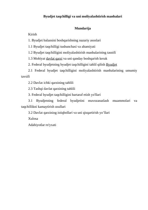 Byudjet taqchilligi va uni moliyalashtirish manbalari
