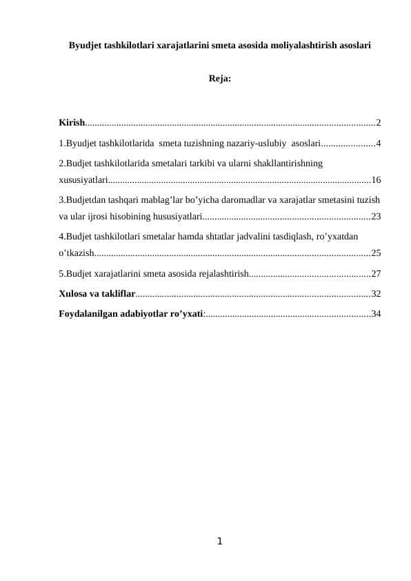 Byudjet tashkilotlari xarajatlarini smeta asosida moliyalashtirish asoslari