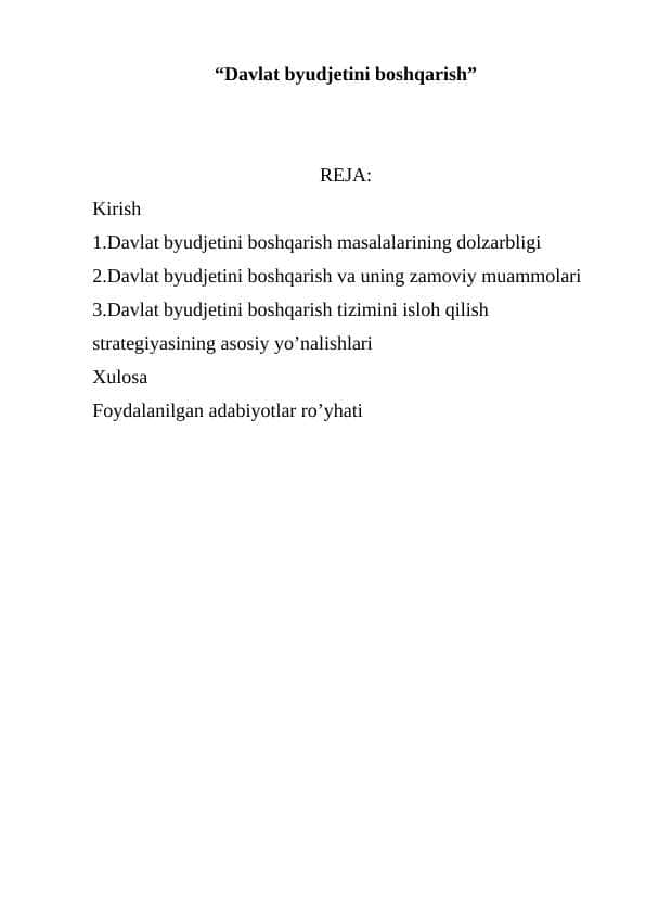 “Davlat byudjetini boshqarish”