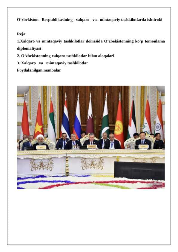 O‘zbekiston Respublikasining xalqaro va mintaqaviy tashkilotlarda ishtiroki 24