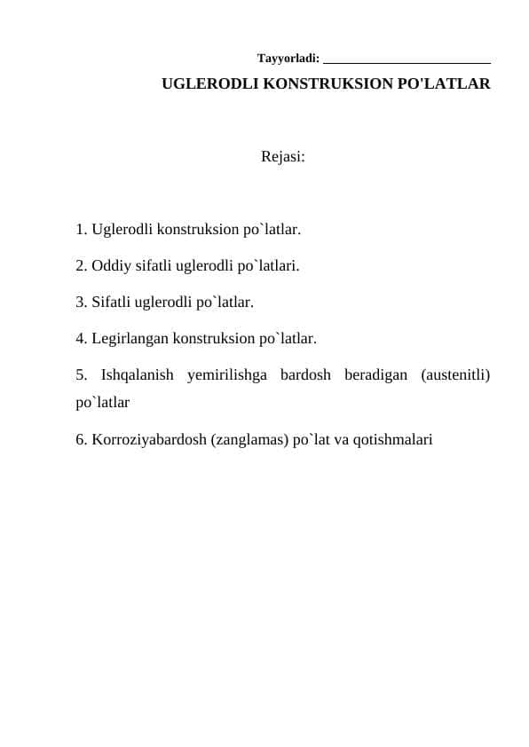 UGLERODLI KONSTRUKSION PO'LATLAR