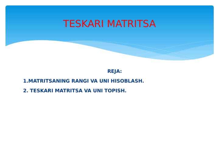 TESKARI MATRITSA