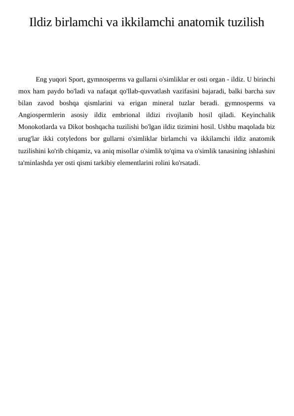 Ildiz birlamchi va ikkilamchi anatomik tuzilish