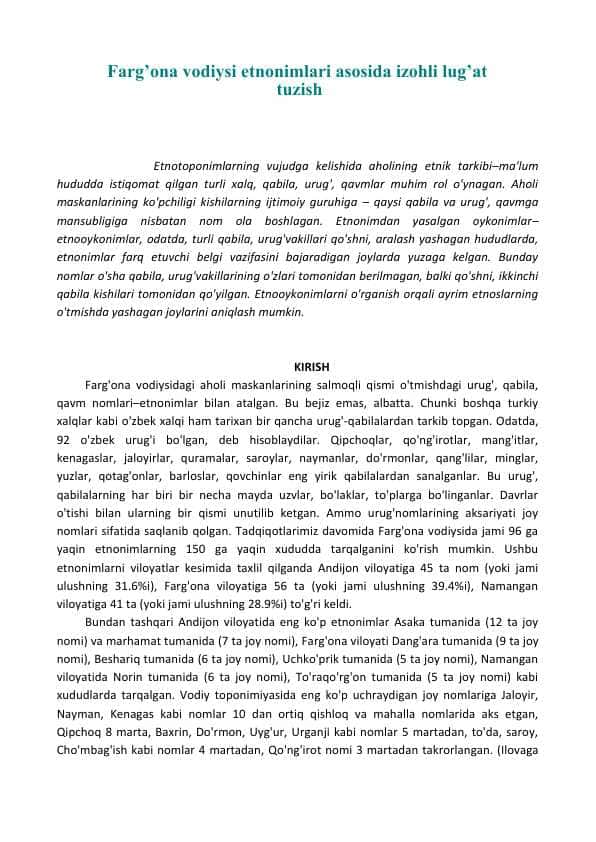 Farg’ona vodiysi etnonimlari asosida izohli lug’at tuzish 24