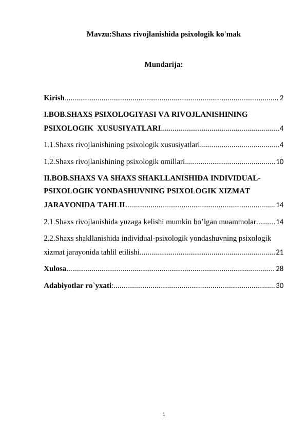 Shaxs rivojlanishida psixologik ko'mak
