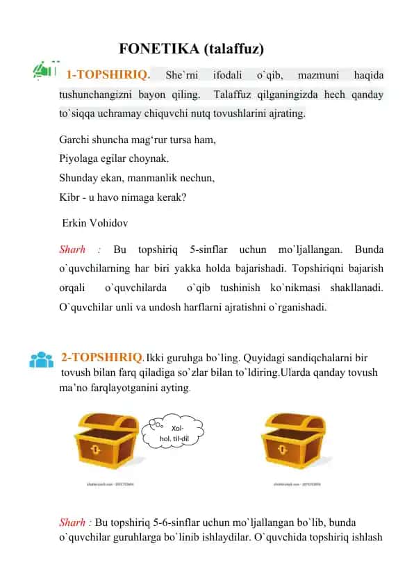 fonetika - imlo, fonetika - talaffuz, leksikologiya, mustaqil so'zlar, yordamchi so'zlar, oraliqdagi so'zlar