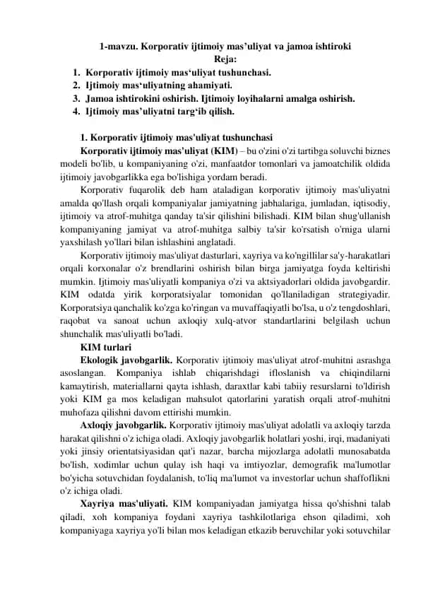Korporativ ijtimoiy mas’uliyat va jamoa ishtiroki