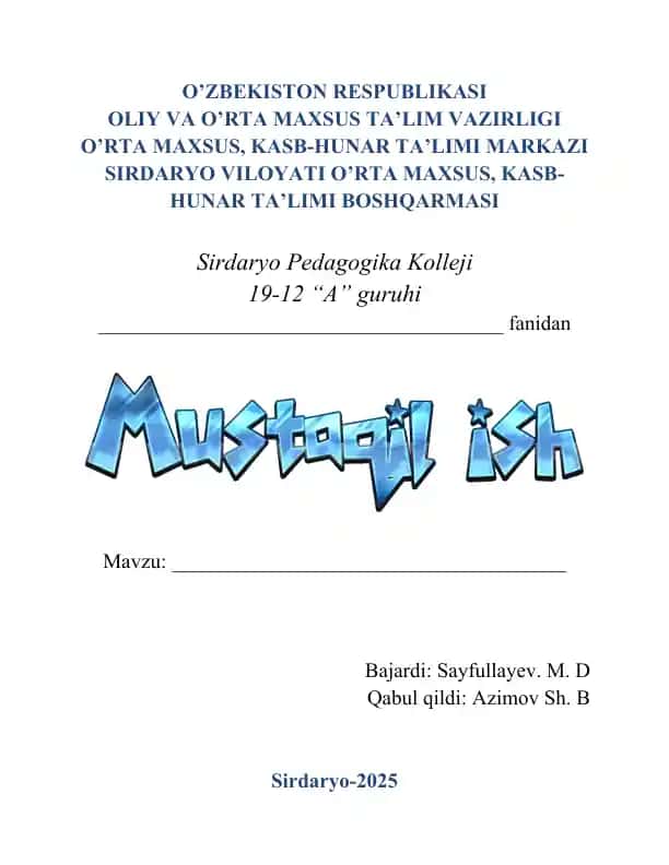 Mustaqil ish yuzi