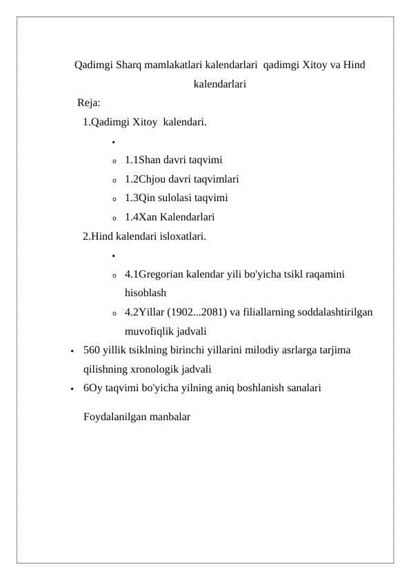 Qadimgi Sharq mamlakatlari kalendarlari qadimgi Xitoy va Hind kalendarlari