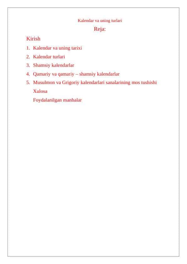 Kalendar va uning turlari 24