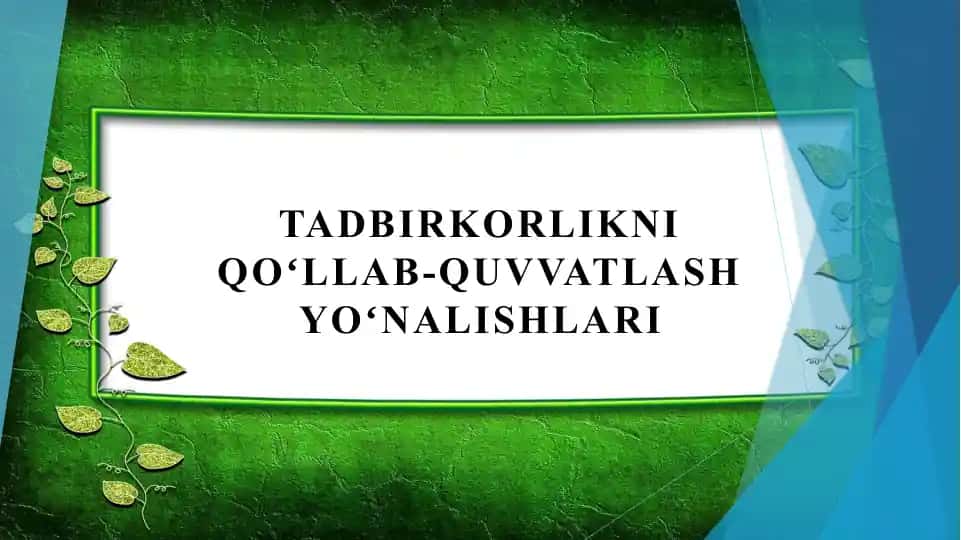 Tadbirkorlikni qoʻllab-quvvatlash yoʻnalishlari