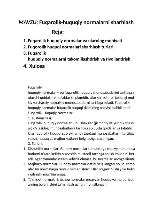 Fuqarolik-huquqiy normalarni sharhlash