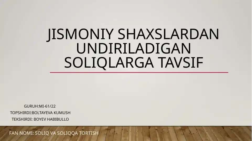 Jismoniy shaxslardan undiriladigan soliqlar