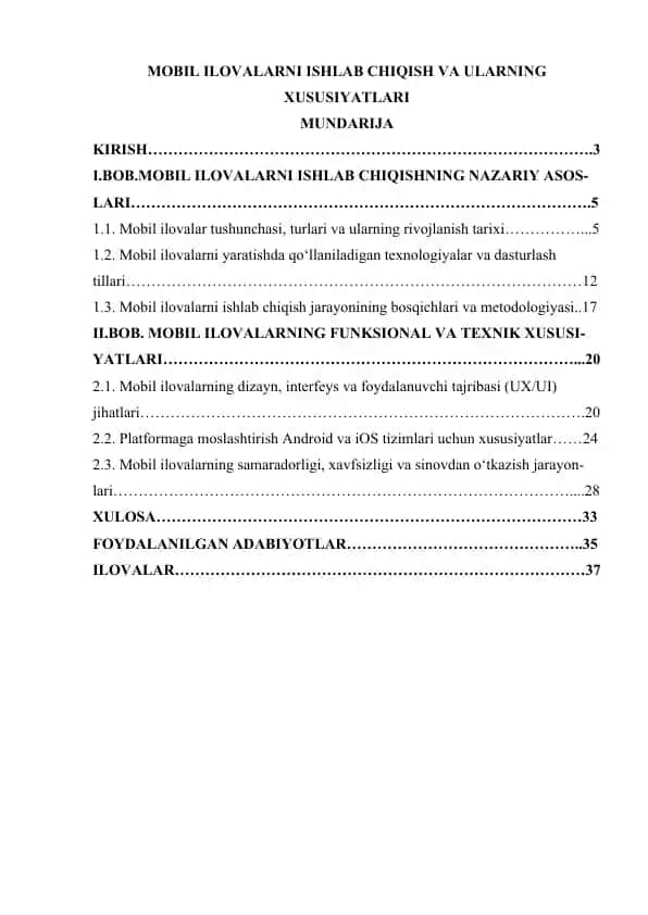 MOBIL ILOVALARNI ISHLAB CHIQISH VA ULARNING XUSUSIYATLARI