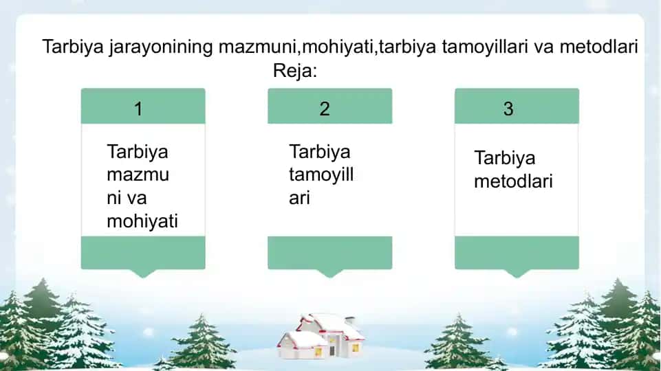 Tarbiya jarayonining mazmuni, mohiyati, tarbiya tamoyillari va metodlari
