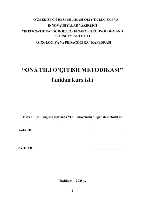 Boshlangʻich sinflarda Ot mavzusini oʻrgatish metodikasi