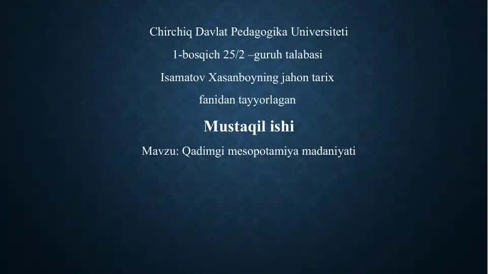 QADIMGI MESOPOTAMIYA MADANIYATI