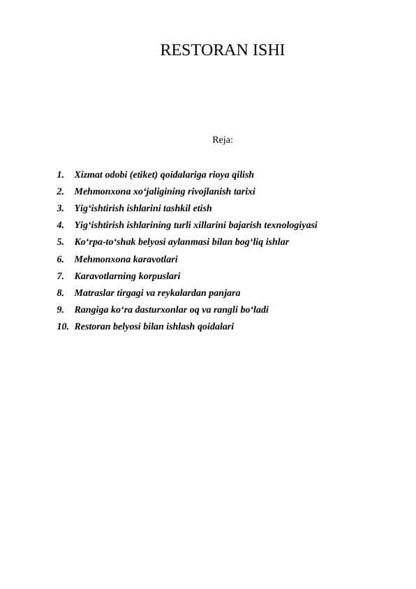 Restoran ishi